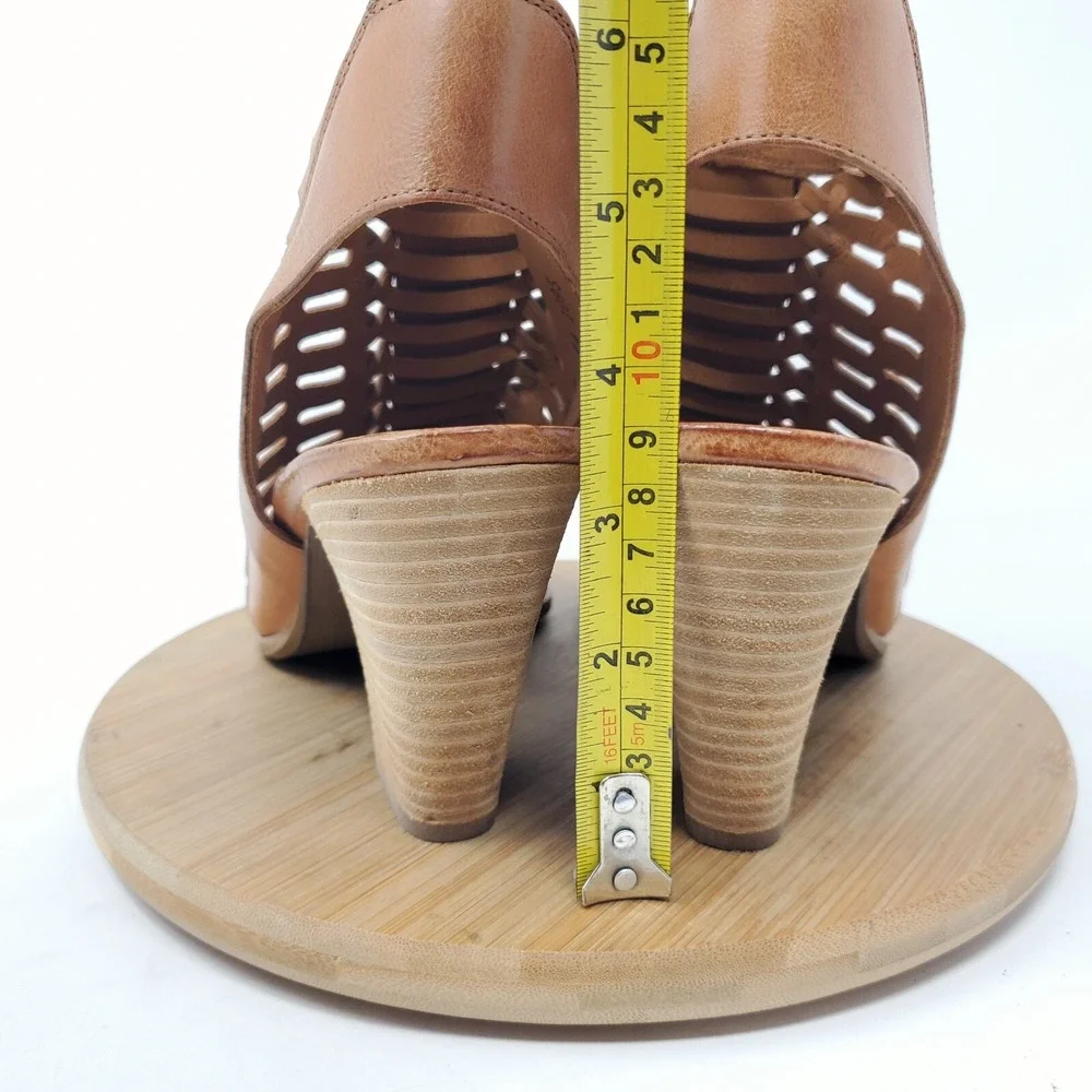 Paul Green Rosa Ankle Booties Womens 10.5 Brown Leather Woven Open Back Shoes‎